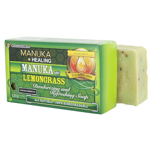 BunchaFarmers All Natural 100% Biodegradable Healing Manuka Honey and Lemongrass Deodorizing and Refreshing Soap Bar (Made in Canada)