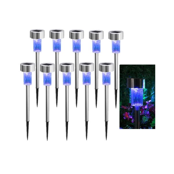 NEWOTE 10PCS Blue Outdoor Lights LED Steel Garden Solar Powered Landscape Light Lamp Yar Pathway Stake Lights