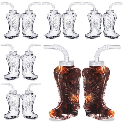 Hoolerry 12 Pcs 17 oz Plastic Cowboy Boot Cup Mug with Straws and Lids Reusable Cowboy Cups for Cowboy Themed Party Supplies Western Accessories Rodeo Party Decorations