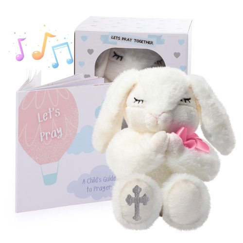 Baptism Gifts for Girl, Baby Dedication Gift, Christening Gifts for Baby Girls, Baptism Gifts Set Include 7'' Plush Praying Musical Bunny and Let's Pray Book in Keepsake Box.