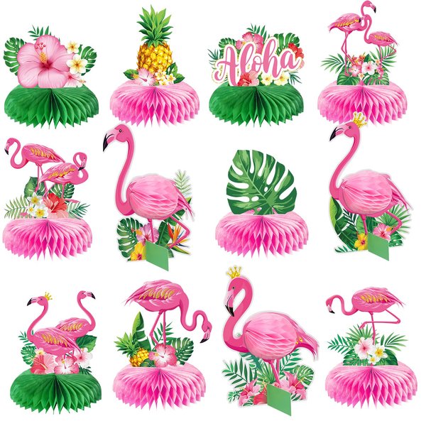 Wettarn 12 Pcs Flamingo Honeycomb Centerpieces Decorations Hawaii Luau Honeycomb Centerpieces Flamingo Party Table Centerpieces Summer Tropical Aloha Party Table Toppers Hawaiian Luau Party Supplies
