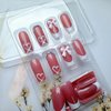 French Tip Press on Nails with Charms Medium Fake Nails White French Nails Press ons Cute Bow Stick on Nails Long Square Shape Acrylic Nails Heart Nails Rhinestones Nails for Women Daily Wear