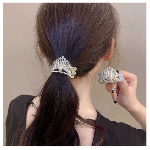 Iaceble Crystal pearl Hair Cuff Claw Gold Rhinestone Hair Barrettes Small Crown Ponytail Hairclip Sparkly Ponytail Holder Hair Clip Decorative Hair Accessories for Women and Girls Headdress