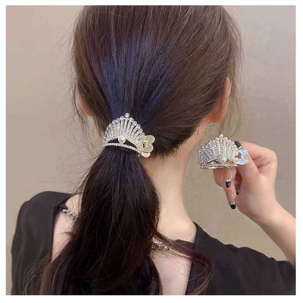 Iaceble Crystal pearl Hair Cuff Claw Gold Rhinestone Hair Barrettes Small Crown Ponytail Hairclip Sparkly Ponytail Holder Hair Clip Decorative Hair Accessories for Women and Girls Headdress