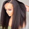 MACA BAKA Kinky Straight Synthetic Lace Front Wig Glueless 180 Density Long Black Yaki Straight 13x4 Lace Front Wigs for Black Women Pre Plucked 24 Inches Natural Color