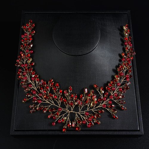 JWICOS Crystal Bridal Headpiece Wedding Headband for Brides Pearl Hair Vine Rhinestone Hair Accessories for Women (Red)