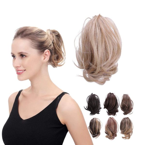 JUVABUN Claw Clip Wavy Ponytail Extension 7" -Medium Blonde| Hair Extension Clips | Ponytail Extension Human Hair | Wavy Hair Extensions | Washable Realistic And Synthetic |Medium Blonde