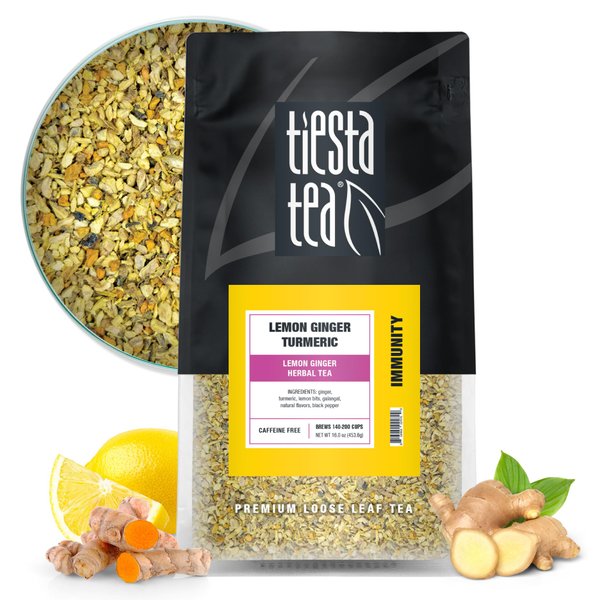 Tiesta Tea - Lemon Ginger Turmeric | Lemon Ginger Herbal Tea | Premium Loose Leaf Tea Blend | Non Caffeinated Herbal Tea | Make Hot or Iced Tea & Brews Up to 200 Cups - 16 Ounce Resealable Bulk Pouch