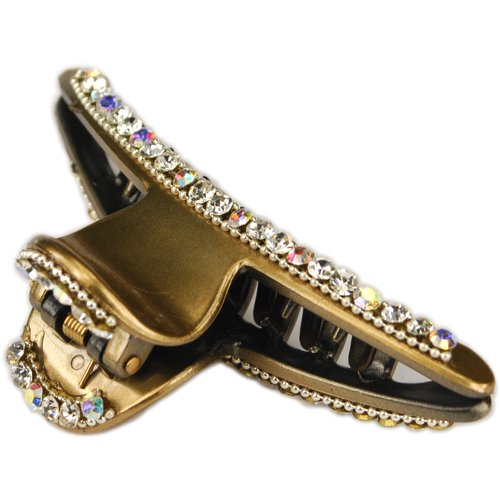 Hair Clip, Gold Colored with Rhinestones + GIFT BAG