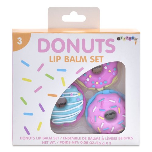 iscream Sprinkle Donuts Shaped Watermelon, Strawberry & Vanilla Scent Lip Balm Trio