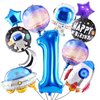 TMCCE 11 PCS Space theme Birthday Party Decoration Astronaut Spaceman Foil Balloons For 1st Outer Space Birthday Party Supplies (Blue-1th)