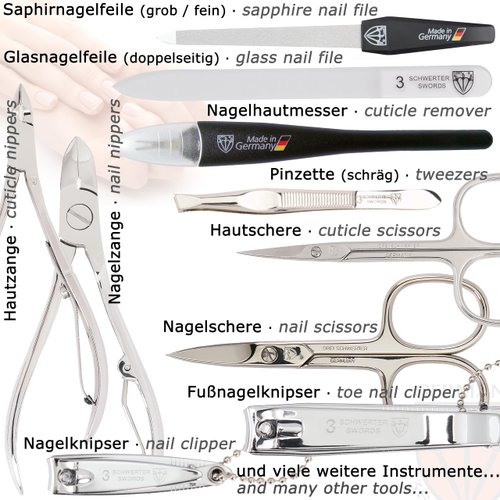 3 Swords Germany - brand quality 16 piece manicure pedicure grooming kit set for professional finger & toe nail care scissors clipper fashion leather case in gift box, Made in Solingen Germany (01597)