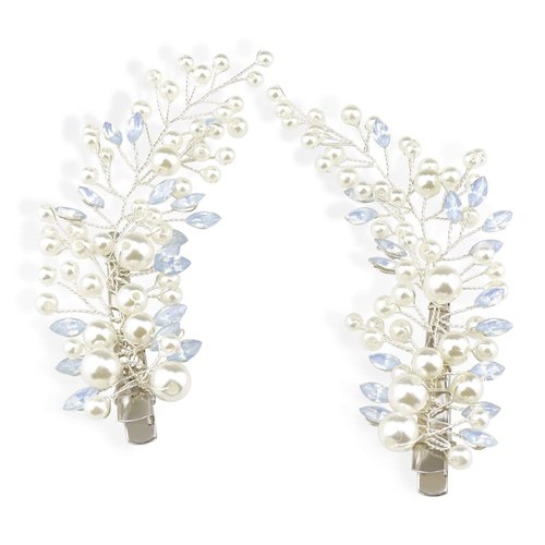 Sppry Wedding Pearl Hair Clips（2PCS）- Rhinestone Hair Accessories for Bridal Women (Silver)