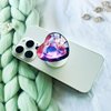 Ksadiye Expandiing Moblile Phone Grip Heart Glass Holder for Smartphones, Cell Phone Collapsible Stand（ Purple Pink Diamond