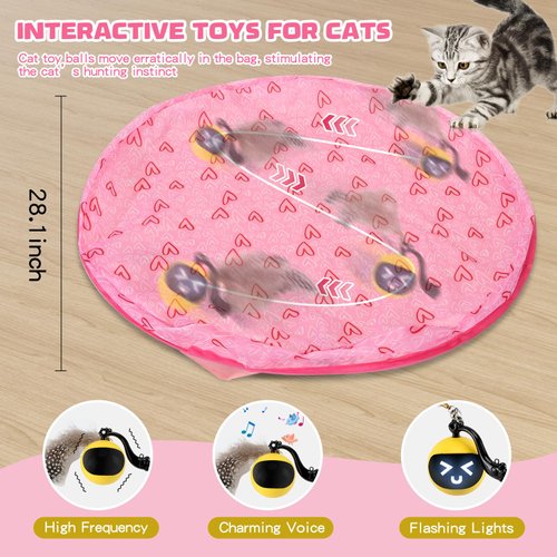 Interactive Cat Toys for Indoor Cats, Smart Cat Toy Ball Fast Rolling in Pouch, Hide and Seek Cat Toy for Indoor Bored Adult Cats, Remote Control Cat Hunting Toys, Motion Activated Chirping Cat Toy