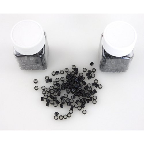 WUMONI1000 Silicone Micro Link Rings 5mm Lined Beads for Hair Extensions Tool Black