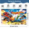 Hot Race Car Party Decorations | Game Birthday Supplies Set with Plastic Table Cover (42.5 x 70.8 inches) & Photography Backdrop (59 x 39 inches) for Kids’ Truck Parties