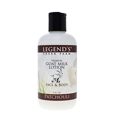 Legend's Creek Farm Goat Milk Lotion - Deeply Moisturizing Goat Milk Body Lotion for Body, Hand & Face - 9 oz Body Moisturizer with Shea Butter, Sunflower Oil, Aloe, Handmade in USA (Patchouli L.)