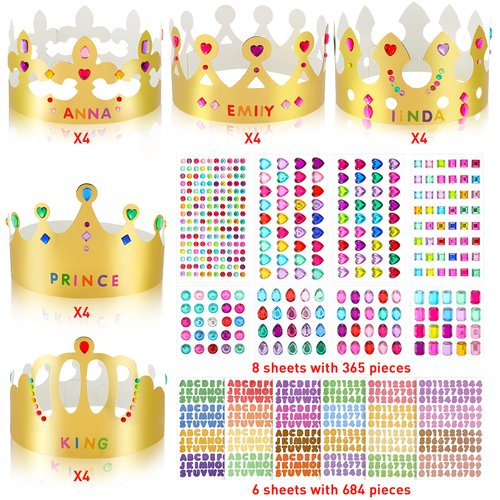 Paper Princess Prince Crowns for Kids Birthday Party Hats Gold for Boys Girls DIY Crown Supplies (Classic Style,34 Pieces)