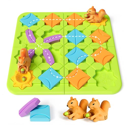 STEM Board Games Kids Toys, Build-A-Track Brain Teaser Puzzles for Kids Ages 4-8 with 118 Challenges & 5 Difficulty Levels Squirrel Logic Track Building Blocks, Educational Montessori Birthday Gifts