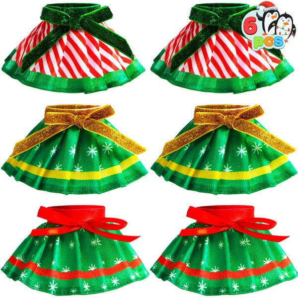 JOYIN 6PCS Christmas Clothing for Doll Dance Skirt Set with 3 Designs, Green Santa Dresses Clothes for Doll Dress up Costume Accessories, Xmas Holiday Decorations Gifts