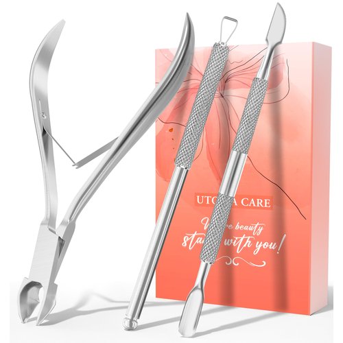 Utopia Care Cuticle Trimmer with Cuticle Pusher, Nail Cuticle Trimmer Set, Manicure Kit, Pedicure Kit, Sharp Cuticle Nippers Professional, Cuticle Pusher Tool, Cuticle Remover Tool Kit (Silver)