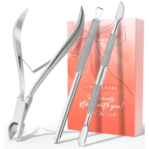 Utopia Care Cuticle Trimmer with Cuticle Pusher, Nail Cuticle Trimmer Set, Manicure Kit, Pedicure Kit, Sharp Cuticle Nippers Professional, Cuticle Pusher Tool, Cuticle Remover Tool Kit (Silver)