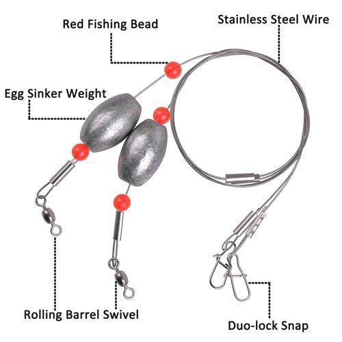 Fishing Egg Sinker Weight Rigs 6pcs Flounder Rig Saltwater Fishing Wire Leader with Egg Sinker Swivels Snap, Grouper Bottom Fishing Rigs