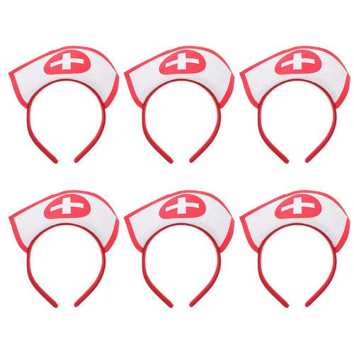 Angoily Halloween Nurse Hat, 6PCS Nurse Costume Headband Accessories, Cosplay Masquerade Nurse Cap Headdress Make up Party Supplies, Nursing Hat Costume Red Clothing Women's Headpiece
