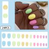 WAFOLOZE Press on Nails Short Squoval Fake Nails Glossy False Nails with Cute Multi -Color Rainbow Press ons Designs Acrylic Nails Press on Artificial Nails Stick on Nails for Women 24Pcs