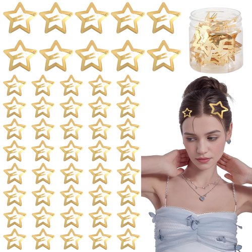 Kasmena 50 PCS Gold Star Hair Clips for Women Girls,10PCS 2.33"Star Clip and 40PCS 1.25 Inch "Cute Gold Y2K Star Hair Accessories Star Barrettes Metal Hair Clips ﻿