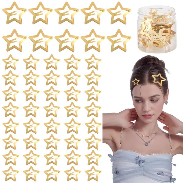 Kasmena 50 PCS Gold Star Hair Clips for Women Girls,10PCS 2.33"Star Clip and 40PCS 1.25 Inch "Cute Gold Y2K Star Hair Accessories Star Barrettes Metal Hair Clips ﻿