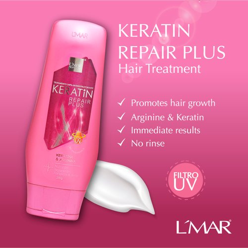 L'mar Keratin Repair Plus Leave In UV Filter Restructuring Hair Treatment +Nutrition | Lmar Tratamiento Capilar Reestructurante Queratina y Arginia +Nutricion +Reparacion +Fortaleza 9.8oz-280gr