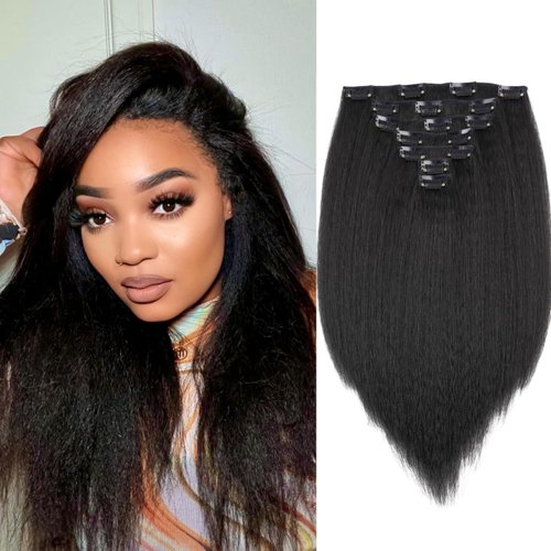 Hanne Fashion Kinky Straight Clip in Hair Extensions for Black Women Yaki Straight Clip Ins Full ...