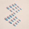 IMSOHOT Almond Press on Nails French Medium Blue Fake Nails Glitter Gradient False Nails with Designs Rhinestone Full Cover Acrylic Nails Glossy Glue on Nails for Women 24pcs