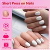AddFavor 240pcs Press on Nails Short Glossy White Fake Nails Short Square Full Cover Acrylic Artificial Glue on Nails Kit for Women and Girls