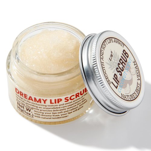 EJW Nourishing Lip Scrub - Infused with Coconut Oil, Olive Fruit Oil, and Jojoba Seed Oil, 1.05oz - Exfoliate, Hydrate, and Glow for Luscious Lips