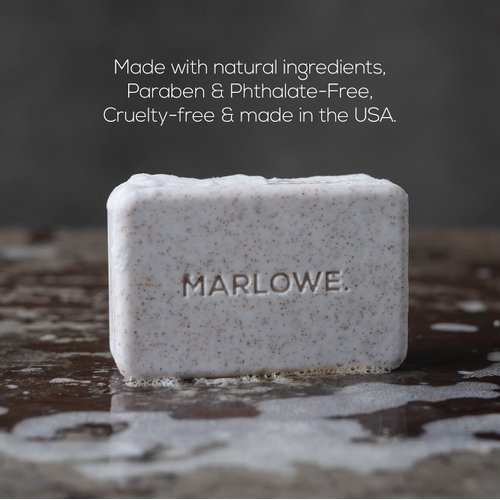 MARLOWE. No. 102 Men's Body Scrub Soap 7 oz (3 Bars) Warm Santal Scent, Best Exfoliating Bar for Men, Made with Natural Ingredients, Apricot Seed Powder, Shea Butter, Olive Oil, Green Tea Extracts