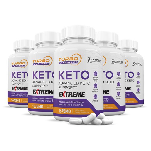 (5 Pack) Turbo Ripped Keto ACV Extreme Pills 1675MG Keto Support Blend Capsule Alternative Keto ACV Gummies Formulated Apple Cider Vinegar Extra Virgin Olive Oil Powder Green Tea Leaf 300 Capsules
