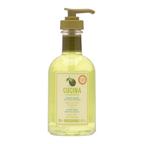 Fruits & Passion [Cucina] Lime Zest & Cypress Hand Soap (6.76 fl oz) - Luxury Scented Kitchen Liquid Hand Soap, Vegan, Natural Moisturizing Hand Wash in Premium Glass Hand Soap Dispenser