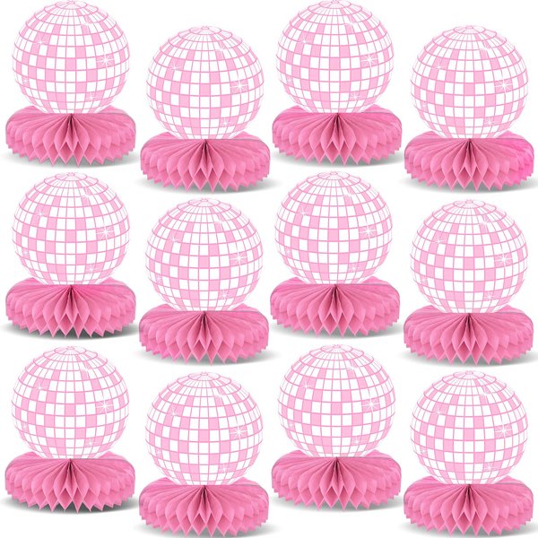 12PCS Disco Ball Party Decorations 70s Disco Table Honeycomb Centerpieces Western Cowgirl Party Table Toppers Hot Pink Disco Party Table Centerpieces for Girls Birthday Party Supplies
