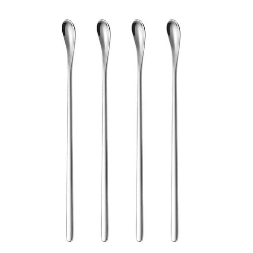 Delove Stainless Steel Coffee Stirring Spoon Beverage Cocktail Stirrers Stir Cocktail Drink Swizzle Stick- Mixing Spoon- Tiny Salt Condiment Spoon - Reusable - Set of 4 (8.8-Inch)