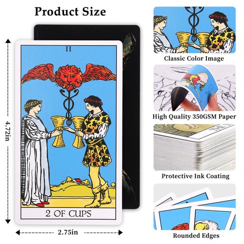 Aquadawn 78 Classic Tarot Cards with Guide Book, Traditional Standard Tarot Cards Set for Fortune Telling Game and Board Game, Sturdy Tarot Cards Deck for Beginners and Experts