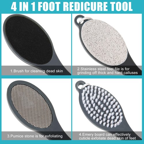 Yclin Foot File Callus Remover-2 Pcs 4 in 1 Foot Scrubber Dead Skin Remover for Feet,Pumice Stone, Foot Rasp and Sand Paper for Home Foot Care (Grey Pedicure Foot File)