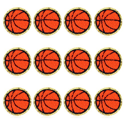 12 Pack Basketball Patch Gold Edges Chenille Patches Basketball Patches Iron On and Sew On Applique Sports Embroidered Patches Badge for Clothes Jeans Jacket Hat Dress Backpacks DIY Clothing Repair