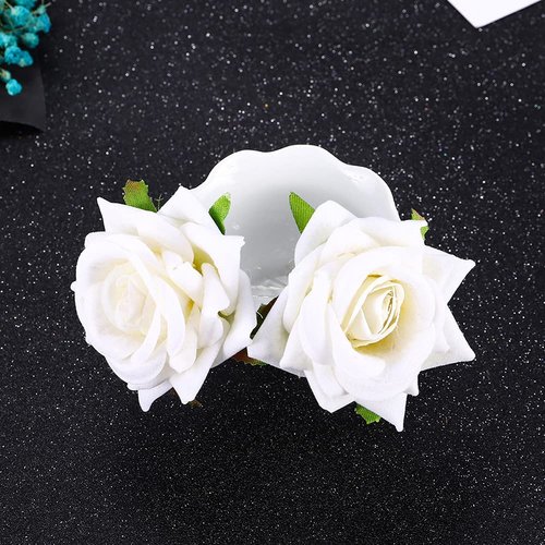 AKOAK 2 Pcs Bride Rose Floral Pin Elegant Red Bridal Hairpin Imitation White Rose U-Shaped Hair Fork Wedding Hair Accessories Fabric (White)