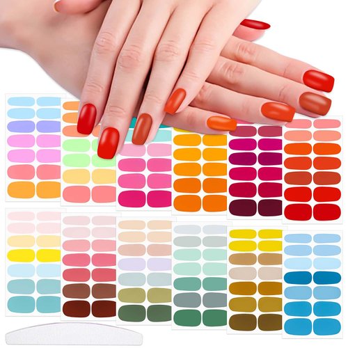 WOKOTO 12 Sheets 168 Pieces Mix Color Solid Nail Polish Strips for Women Solid Gel Nail Stickers Full Nail Wraps Colorful Nail Polish Stickers Stick On Nail Polish Wraps Press On Nails for Nails