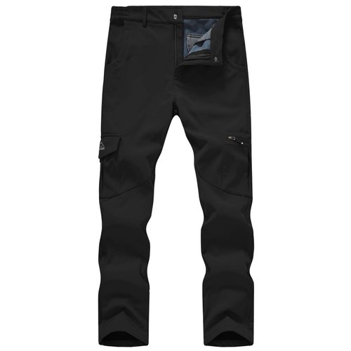 TBMPOY Men's Hiking Fleece Lined Softshell Pants Waterproof Windproof for Camping Skiing Snowboarding Black 38