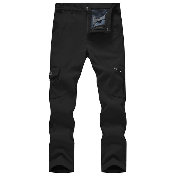 TBMPOY Men's Hiking Fleece Lined Softshell Pants Waterproof Windproof for Camping Skiing Snowboarding Black 38