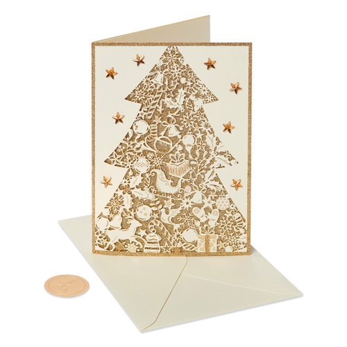 Papyrus Boxed Christmas Cards with Envelopes, Joyful Christmas and Wonderful New Year, Gold Christmas Tree (8-Count)